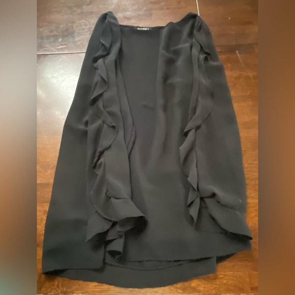 Flutter sleeve lined crepe/organza Black blouse, Size XL - Picture 9 of 11